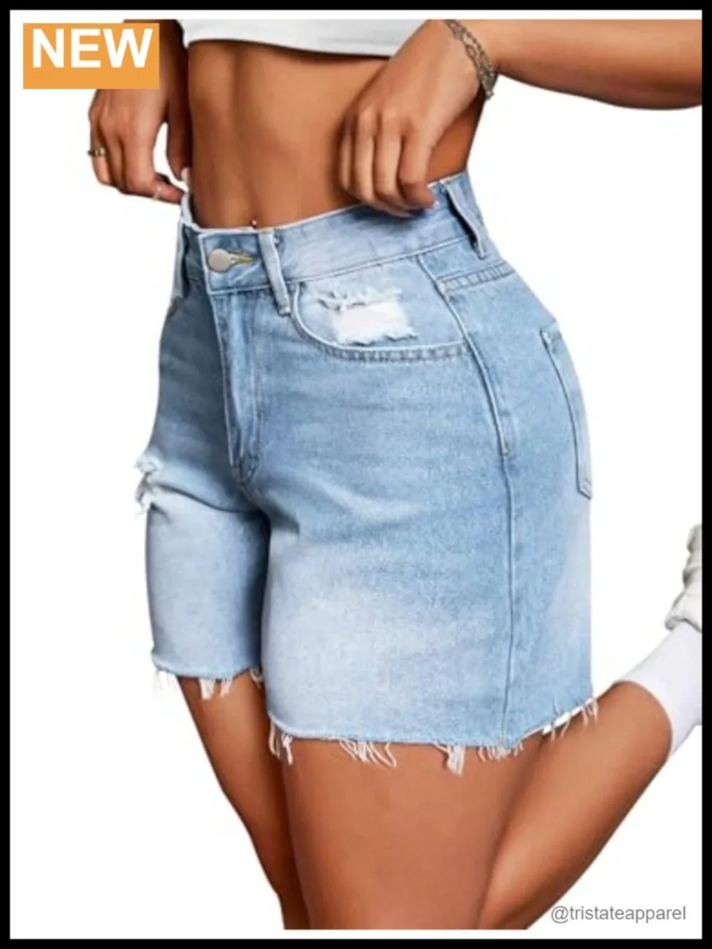 High Waisted Stretchy Ripped Frayed Hem Denim Shorts Casual Jorts